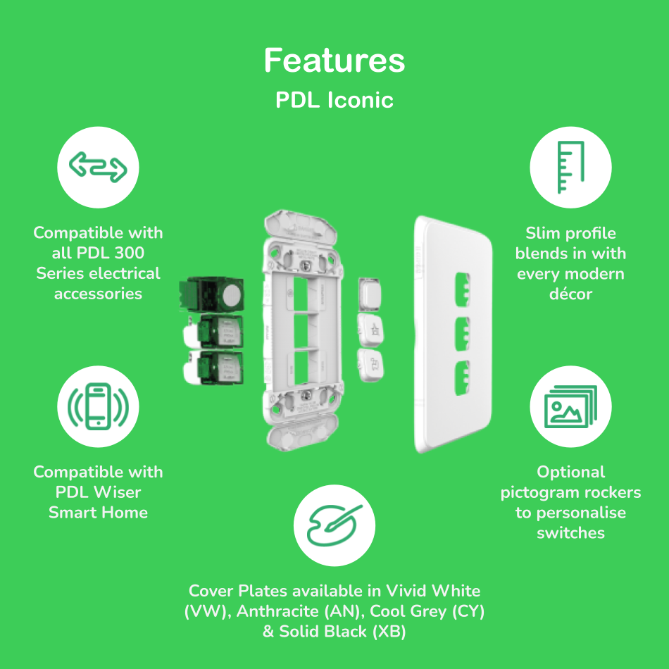 PDL391-VW - PDL Iconic Switched Socket Vertical 10Amp - Vivid White